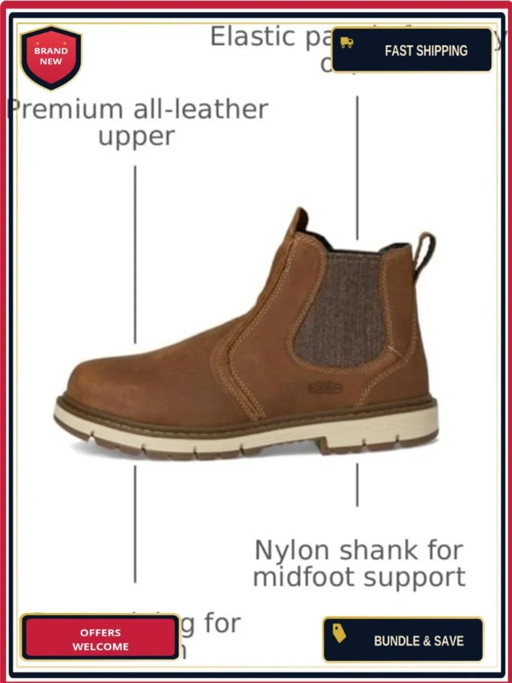 Leather Pull-On Chelsea Work Boots Safety Toe EH Rated